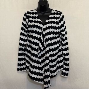 E-139 Karen Brooks NWT White & Black‎ Stripe Long Sleeve Open Cardigan Size S